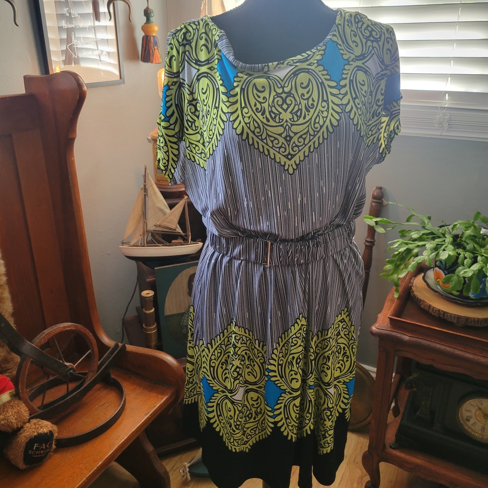 ECI Green and Blue Patterned Blouse